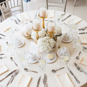 Flowerball and candle wedding centrepiece